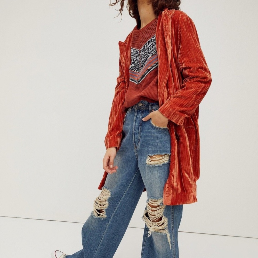 NWOT Free People Daria Crinkle Velvet Long Blazer XL Cinnamon Slouchy Oversized - Picture 16 of 16